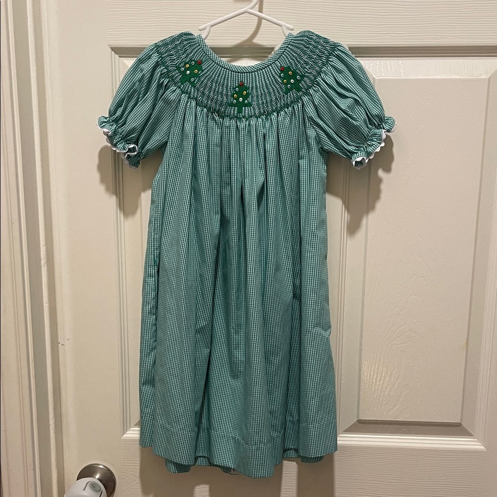 Christmas Tree Smocked Kids Dress 3T